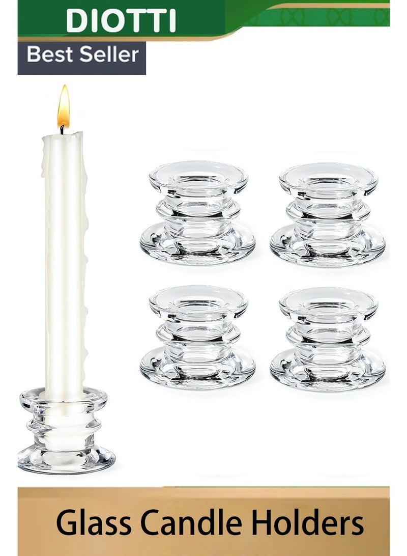 DIOTTI Set of 4 Clear Glass Taper Candle Holders, Elegant Candle Stands for Wedding, Party, Dining, Home Decor, Centerpieces (5.7 x 3.8cm) - Image 1