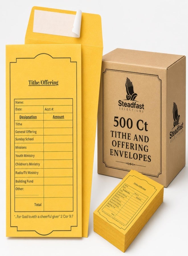 Steadfast Selections Christian Church Tithing Envelopes Self-Seal (500 Pack) - 6.5"x3.5" Offering Envelopes with Pre-Printed Fields for Tithes, Offerings, and Missions (Classic) - Image 1