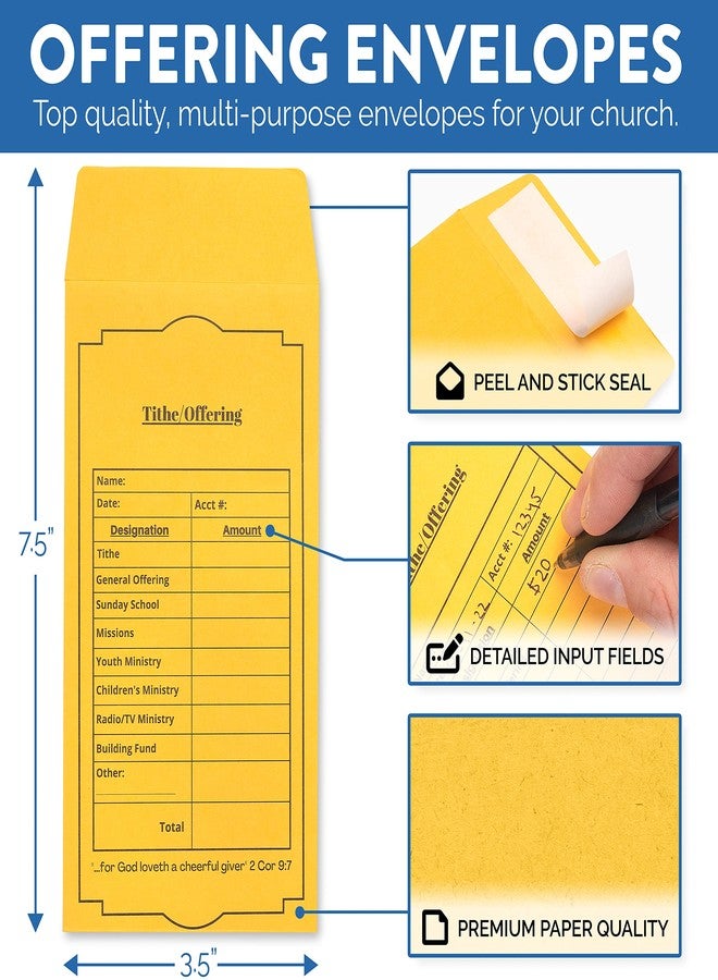 Steadfast Selections Christian Church Tithing Envelopes Self-Seal (500 Pack) - 6.5"x3.5" Offering Envelopes with Pre-Printed Fields for Tithes, Offerings, and Missions (Classic) - Image 3