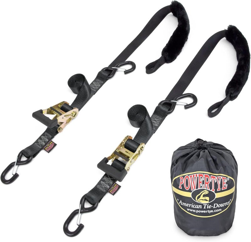 PowerTye 1½" x 6.5ft Rubber Handle Ratchet Tie-Down with SHEEPTEX Soft-Tye and Heavy-Duty Latch Hooks - Image 1