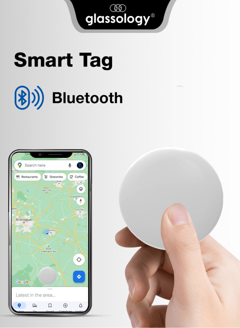 glassology Smart Tag Tracker IP67 Waterproof Replaceable Battery Works with Find My 14.6 Locate Keys Luggage Backpack Suitcases & More White - Image 1