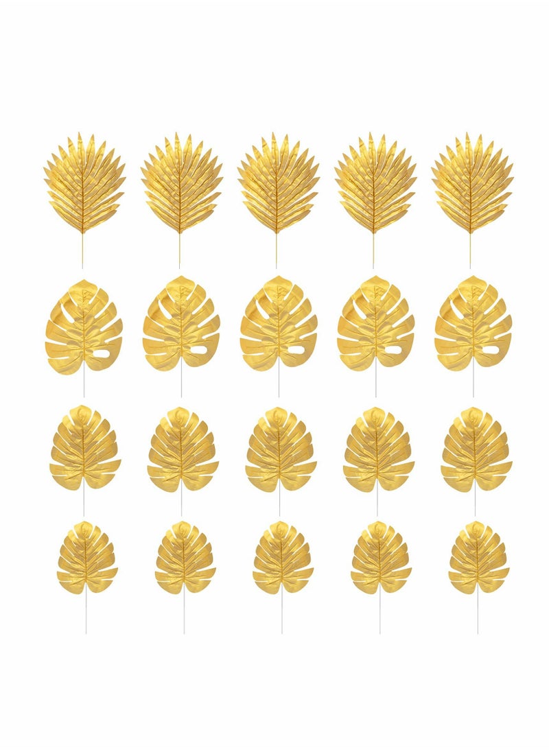 Generic Artificial Plants Palm Leaves, Plastic Gold Tropical Party Leaves, Decorations Wedding Decorations Simulated Golden Turtle Leaf (20pcs)  - Image 1