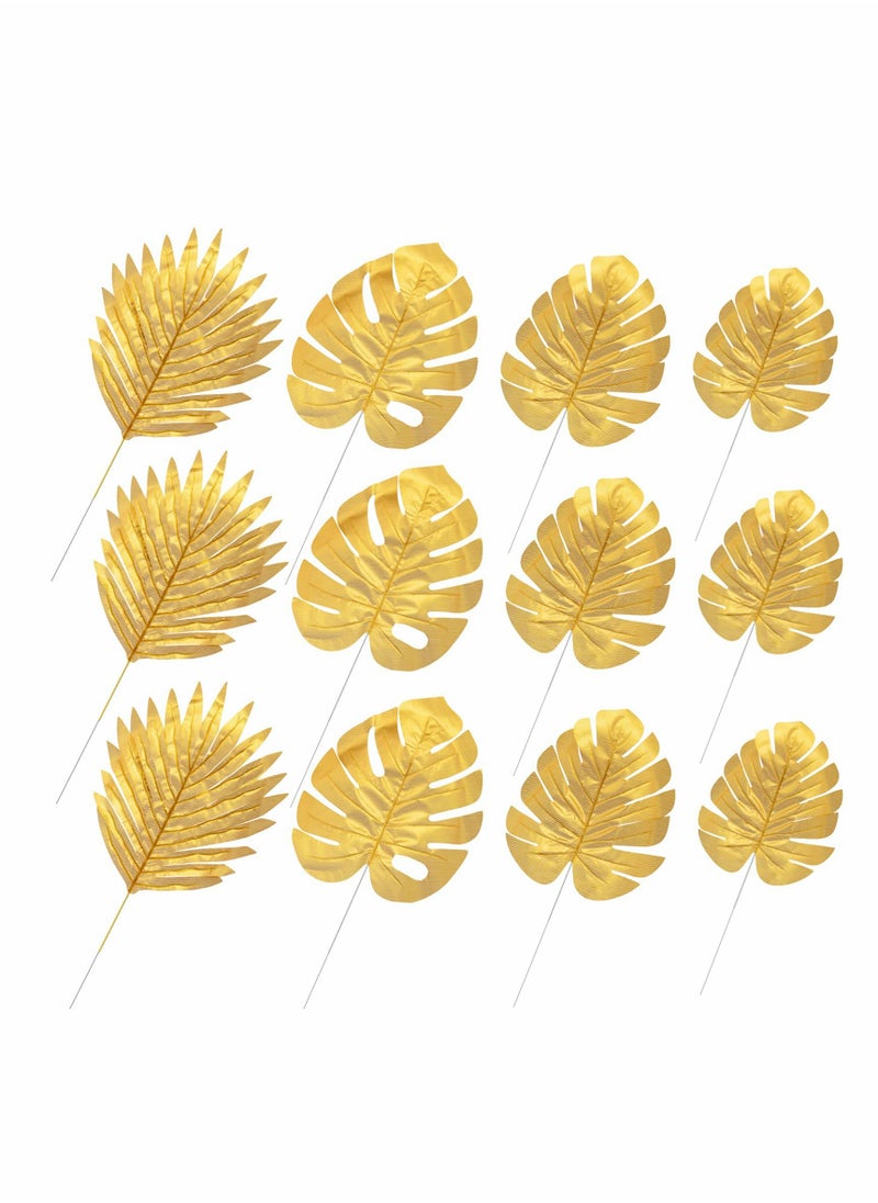 Generic Artificial Plants Palm Leaves, Plastic Gold Tropical Party Leaves, Decorations Wedding Decorations Simulated Golden Turtle Leaf (20pcs)  - Image 4
