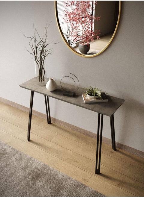 Modern console table with a wide surface and a modern design made of high-quality MDF wood with a suitable height to organize the space and enhance the decor in gray color 120x38x78