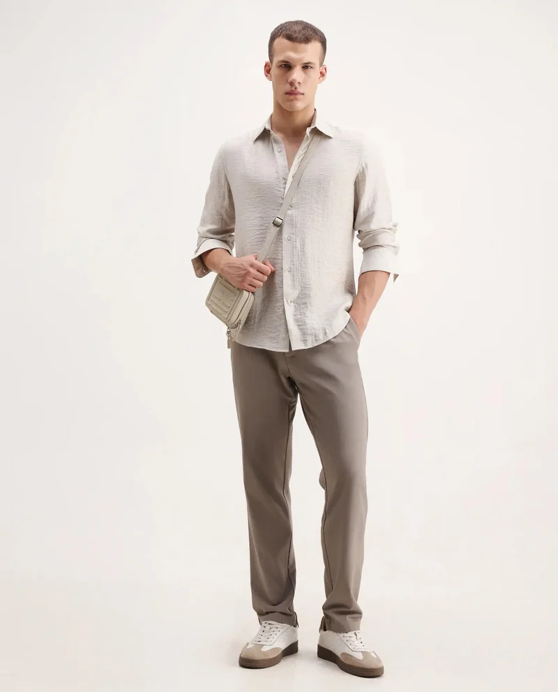 Rare Rabbit Men's Cotton Double Cloth Plain Shirt
