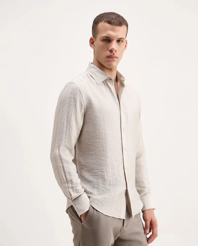 Rare Rabbit Men's Cotton Double Cloth Plain Shirt