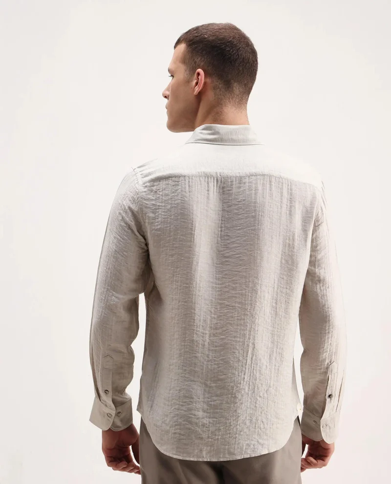 Rare Rabbit Men's Cotton Double Cloth Plain Shirt
