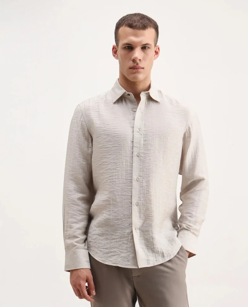 Rare Rabbit Men's Cotton Double Cloth Plain Shirt
