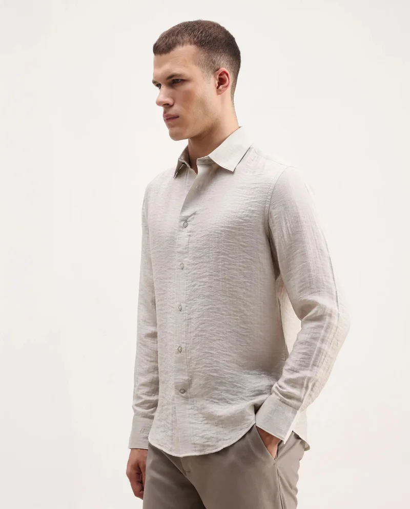 Rare Rabbit Men's Cotton Double Cloth Plain Shirt