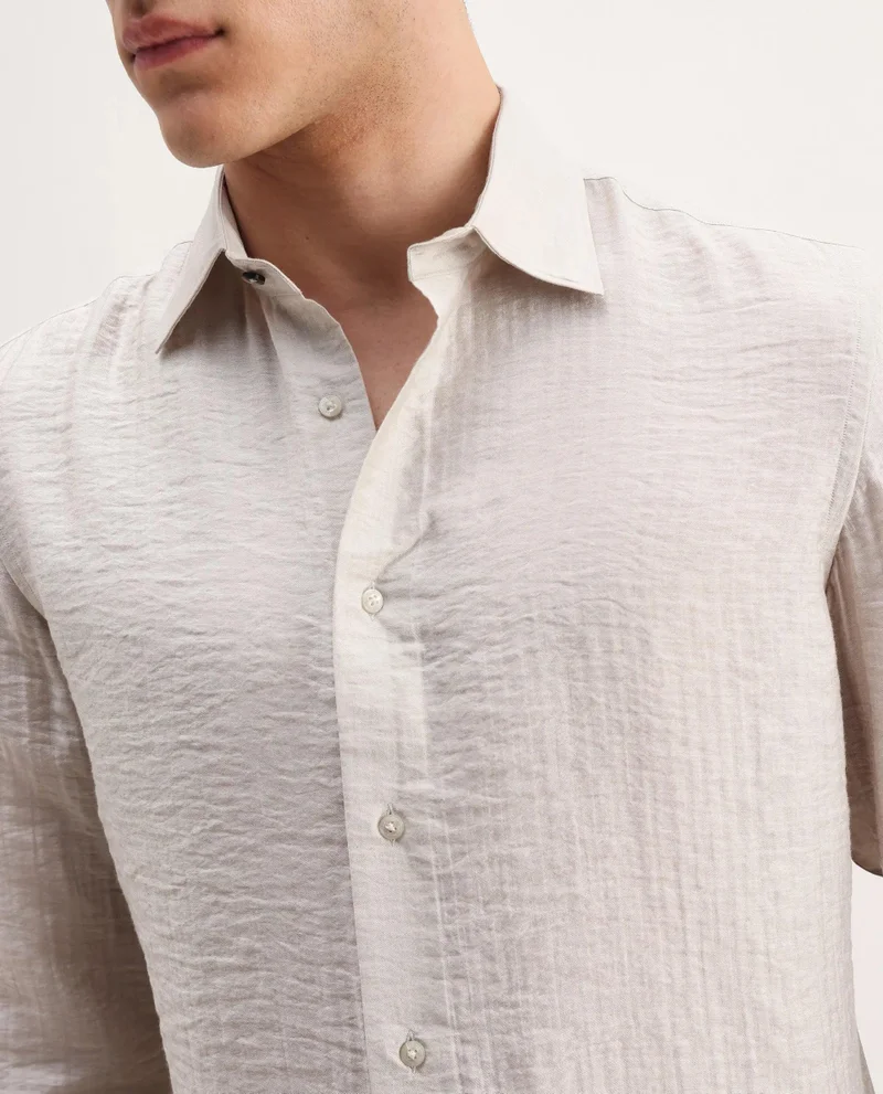 Rare Rabbit Men's Cotton Double Cloth Plain Shirt