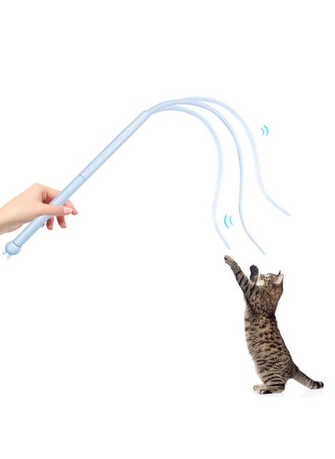 Andiker Mice Tail Cat Wand Toy, 30 inches Long Cat Teaser Stick with Innovative Silicone Rat Tail Easy to Install and Clean Soft Easy Swing Bionic Tail Interactive Cat Toys for Indoor Cats (Blue)