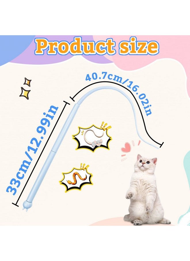 Andiker Mice Tail Cat Wand Toy, 30 inches Long Cat Teaser Stick with Innovative Silicone Rat Tail Easy to Install and Clean Soft Easy Swing Bionic Tail Interactive Cat Toys for Indoor Cats (Blue)