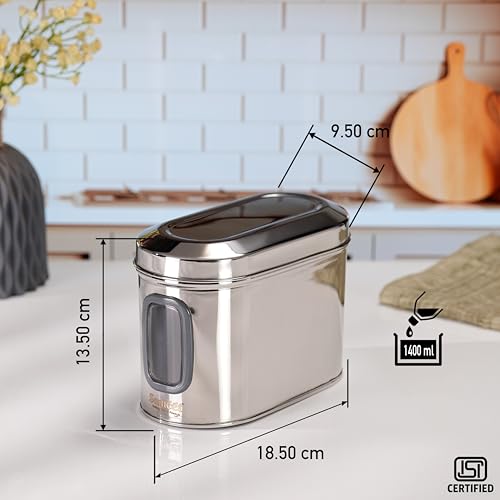 Sumeet ISI Certified Stainless Steel Capsul Canister/Container for Kitchen Storage with See Through Window - Set of 3 Pcs - 1400ml, Silver - Image 4