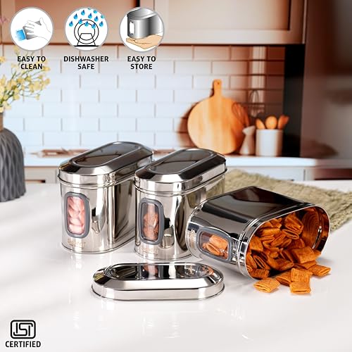 Sumeet ISI Certified Stainless Steel Capsul Canister/Container for Kitchen Storage with See Through Window - Set of 3 Pcs - 1400ml, Silver - Image 5