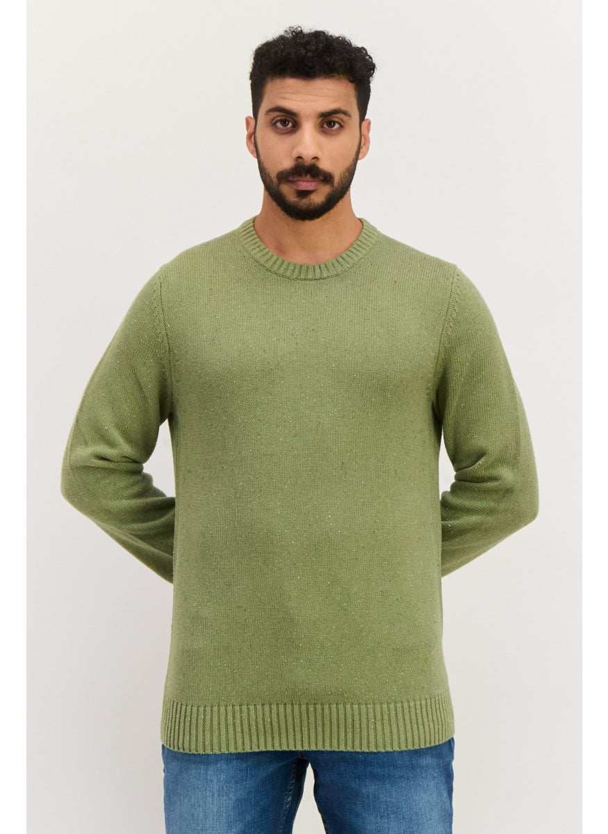 Jules - Men Crew Neck Long Sleeves Knitted Sweater, Light Olive - Image 1