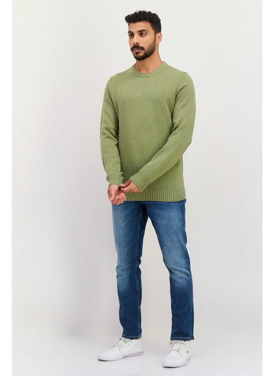 Jules - Men Crew Neck Long Sleeves Knitted Sweater, Light Olive - Image 1