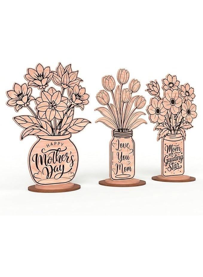 Engraved Wooden Flower Bouquet Gift Set - 3-Piece Rustic Wood Centerpiece with Heartfelt Quotes - Everlasting Floral Home Decor for Mother's Day, Mom's Birthday & Grandma - Image 3