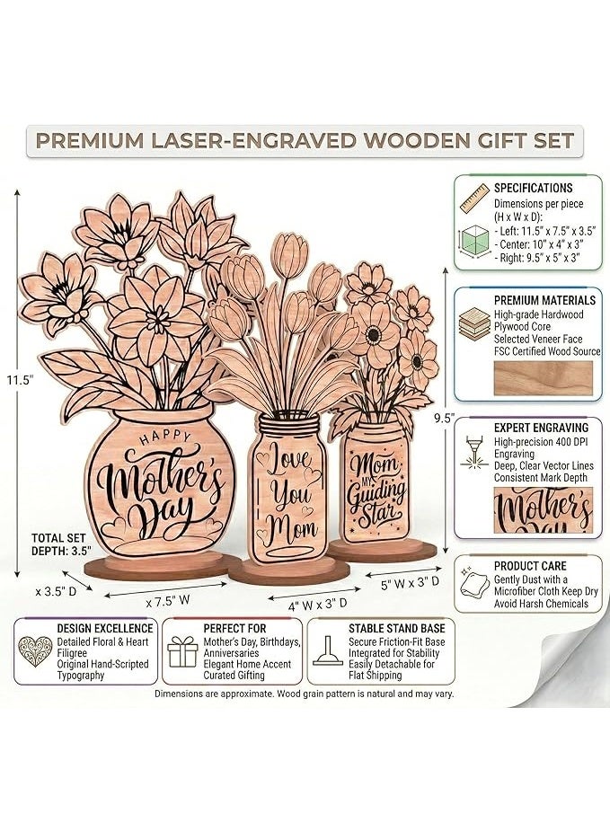Engraved Wooden Flower Bouquet Gift Set - 3-Piece Rustic Wood Centerpiece with Heartfelt Quotes - Everlasting Floral Home Decor for Mother's Day, Mom's Birthday & Grandma - Image 4