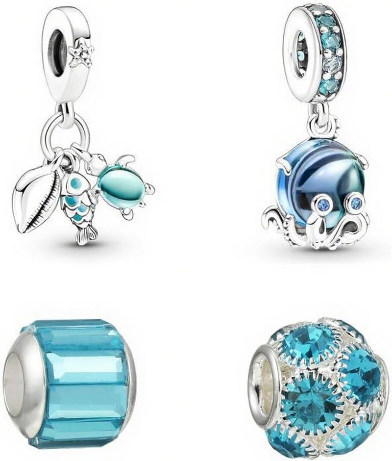 كيلا خرز بوكيلا من الفضة الإسترلينية عيار 925 للأساور والقلائد، 4 قطع من أصداف نجم البحر المحيط الأزرق وسرطان البحر وسحر البحر المرصع بالنجوم للأساور والقلائد والقلادات المتدلية هدايا للنساء والرجال - Image 1