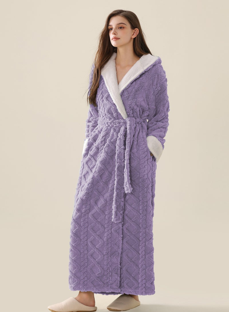 إسكدنيا النساء الشتاء طويلة سميكة مغطاة الشعاب المرجانية الصوف فستان ليلي أرجواني