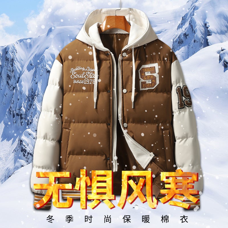 Winter Fake Two-Piece Men'S And Women'S Couple Hong Kong-Style Fashion Hooded Down Cotton-Padded Jacket Fashionable Thickened Youth Men'S Jacket - Image 3