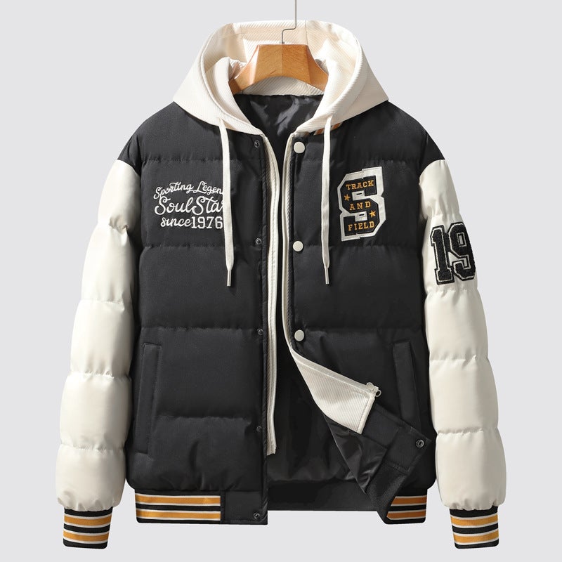 Winter Fake Two-Piece Men'S And Women'S Couple Hong Kong-Style Fashion Hooded Down Cotton-Padded Jacket Fashionable Thickened Youth Men'S Jacket - Image 1