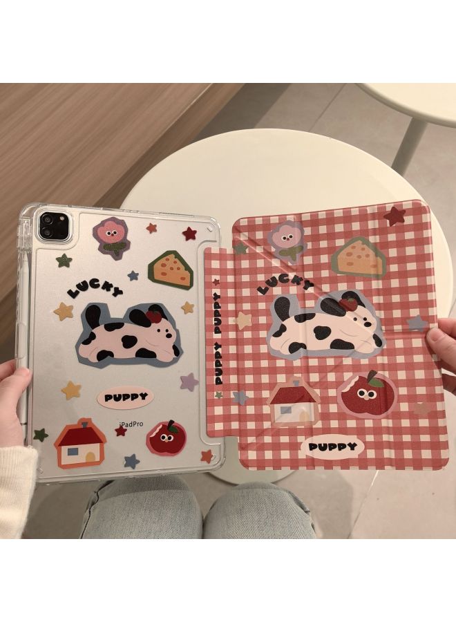 2024 IPadAir6 Acrylic Protective Case MINI Magnetic Adsorption Apple 789 With Pen Slot Protective Case-Color:Red Checkered Cow Puppy Y-Applicable Models:Air4/5 10.9inch