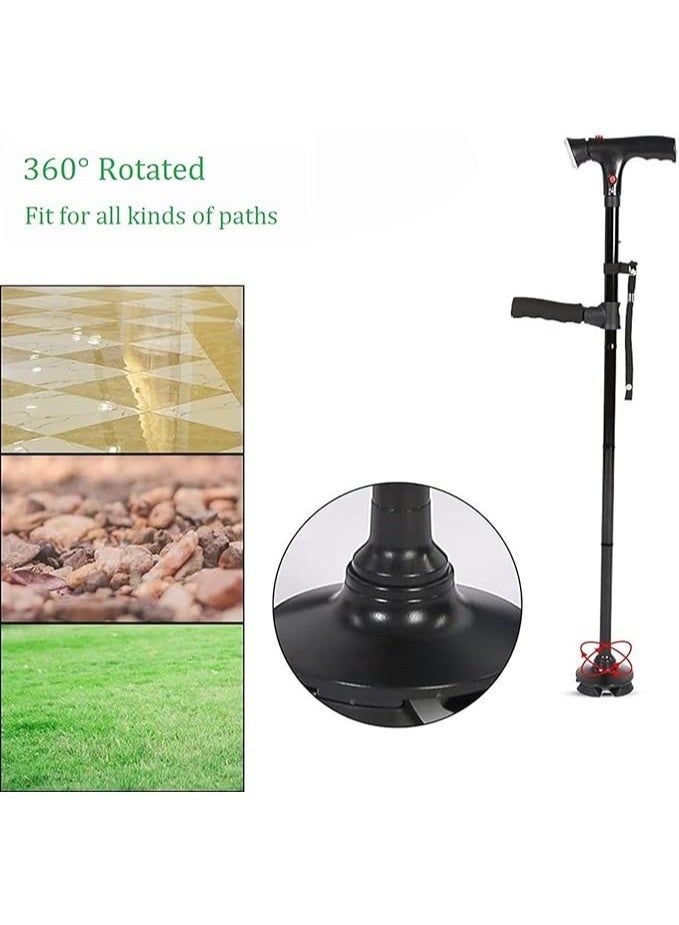 MIRFA Adjustable Folding Cane with LED Light With Cushion 2 T Handle and Pivoting Quad Base for Arthritis Disabled and Elderly - Image 4