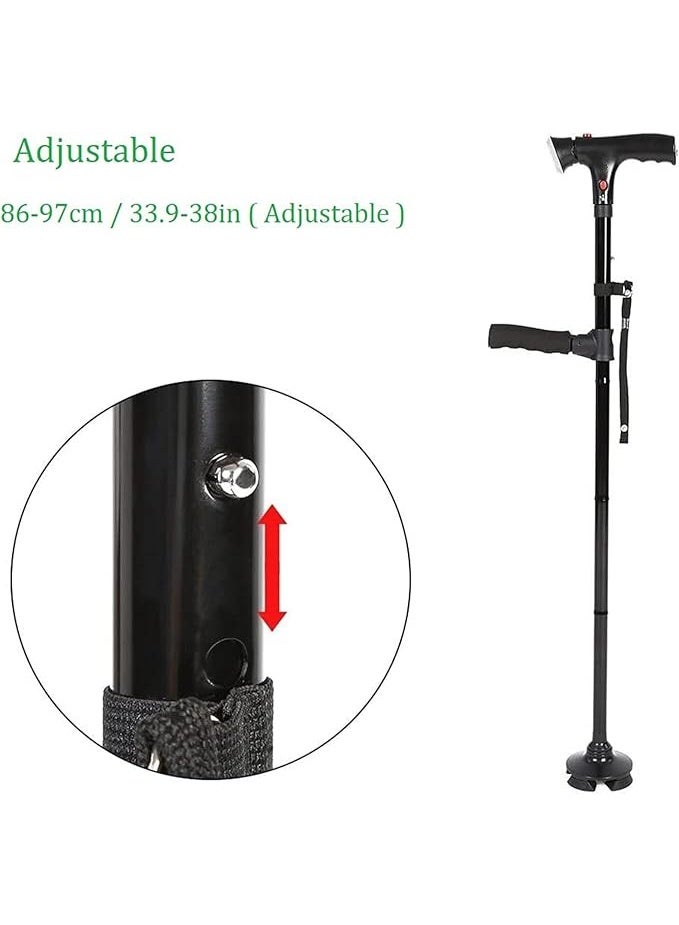 MIRFA Adjustable Folding Cane with LED Light With Cushion 2 T Handle and Pivoting Quad Base for Arthritis Disabled and Elderly - Image 3