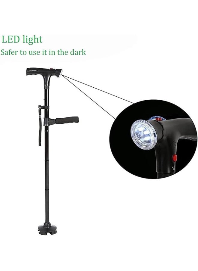 MIRFA Adjustable Folding Cane with LED Light With Cushion 2 T Handle and Pivoting Quad Base for Arthritis Disabled and Elderly - Image 5