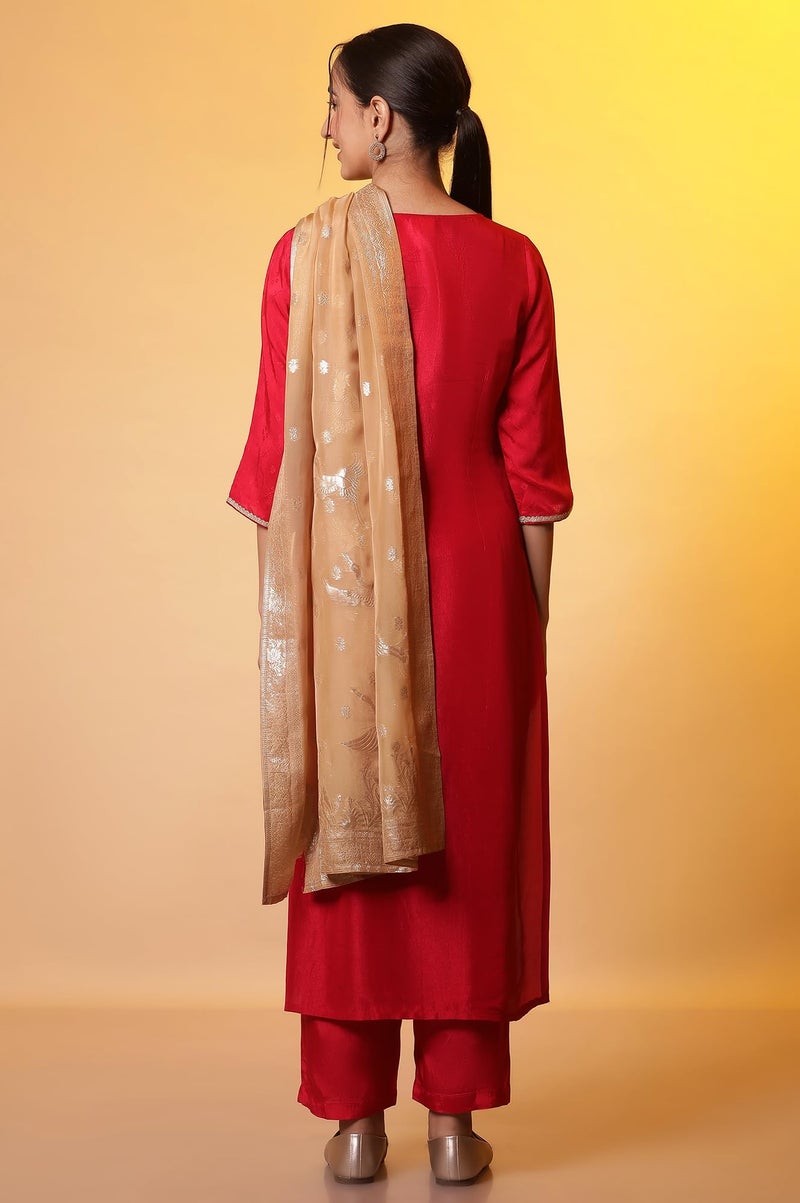 Aurelia Red Zari Embroidered Kurta, Palazzo and Dupatta Set (Size: L)-24AUAS15110-607057 - Image 4