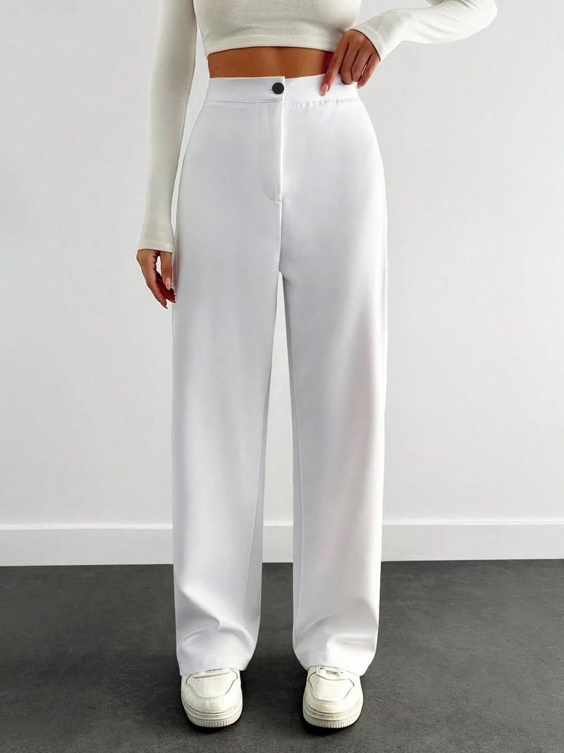 Toochki Trousers for Woman Pants Women's Formal Office Korean | White Track Pant | Straight | Cotton Spandex Stretchable Trouser | High-Waisted Bottom Wear - Image 2