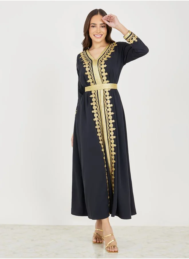 Styli Hand Embroidery Kaftan with Lace Trim