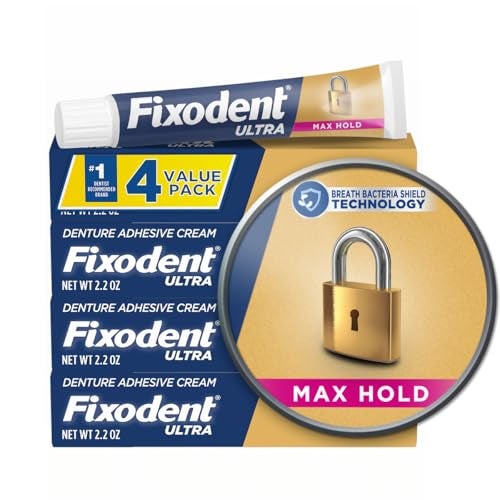 Fixodent Ultra Max Hold Secure Denture Adhesive Cream for Full and Partial Denture Wearers, 2.2oz (Pack of 4) - Image 1
