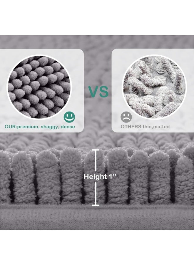 2 Pack Grey Chenille Bathroom Rugs Set, Soft Shaggy Absorbent Bath Mats, Non Slip Washable Luxury Bathroom Floor Mats for Tub, Shower & Toilet - Image 4