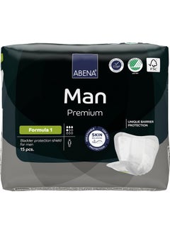 Abena Man Formula 1 Incontinence Pads for Men, 15 Count, Eco-Friendly, Breathable, Comfortable, Absorbs up to 15.2 fl oz