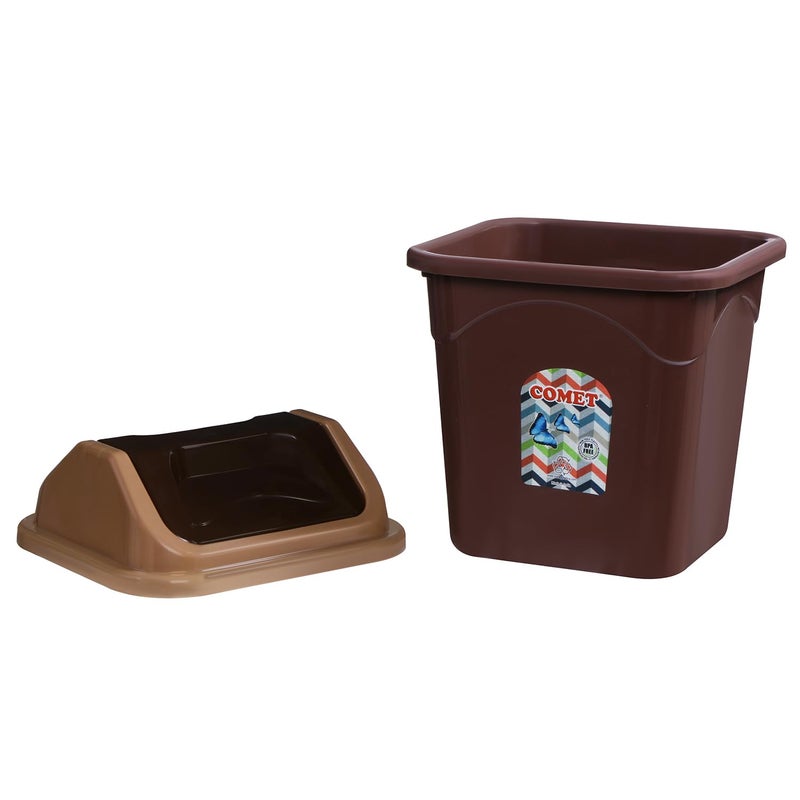 Comet Plastics Table Dustbin With Swing Lid (4L) | Set Of 2 | Desktop Trash Can For Home, Office etc.|Strong and Durable Virgin Plastic Dustbin| 20cm x 18cm x 24cm|Brown - Image 2