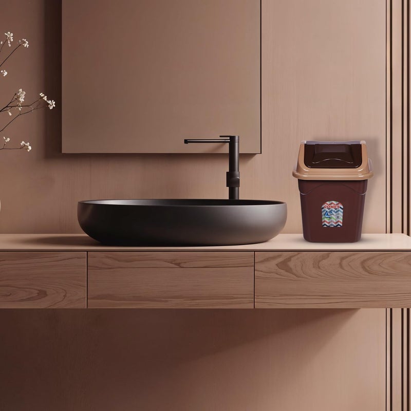 Comet Plastics Table Dustbin With Swing Lid (4L) | Set Of 2 | Desktop Trash Can For Home, Office etc.|Strong and Durable Virgin Plastic Dustbin| 20cm x 18cm x 24cm|Brown - Image 4