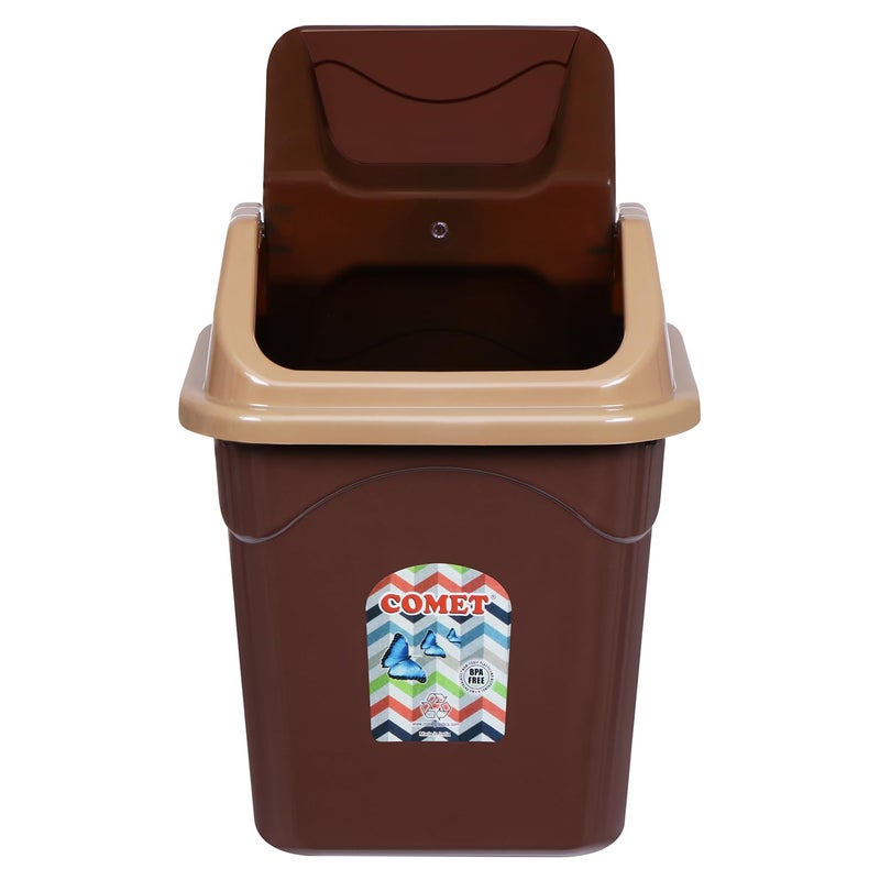 Comet Plastics Table Dustbin With Swing Lid (4L) | Set Of 2 | Desktop Trash Can For Home, Office etc.|Strong and Durable Virgin Plastic Dustbin| 20cm x 18cm x 24cm|Brown - Image 3