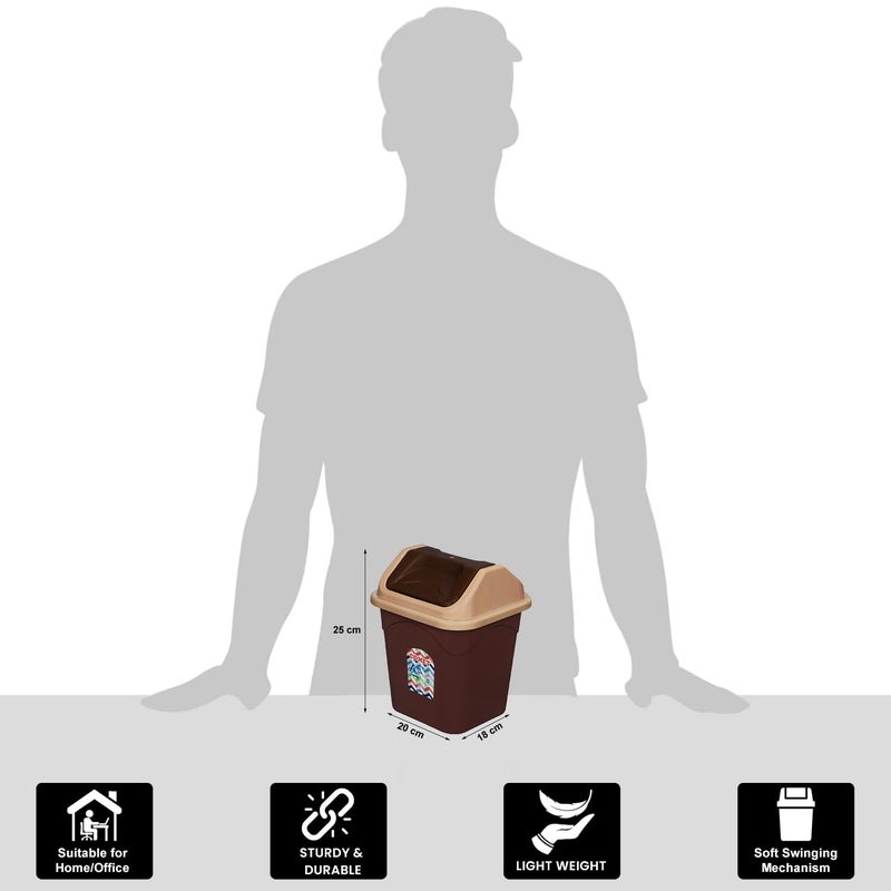 Comet Plastics Table Dustbin With Swing Lid (4L) | Set Of 2 | Desktop Trash Can For Home, Office etc.|Strong and Durable Virgin Plastic Dustbin| 20cm x 18cm x 24cm|Brown - Image 5