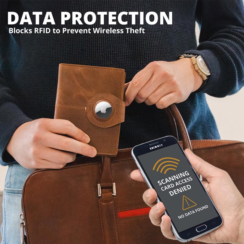 GARZINI حامل جواز سفر GARZINI مع AirTag، محفظة جواز سفر مع RFID، ملحقات السفر، حامل مستندات السفر مع نافذة هوية، حامل جواز سفر جلد لـ 7 بطاقات، لون كوجناك المصقول - Image 5