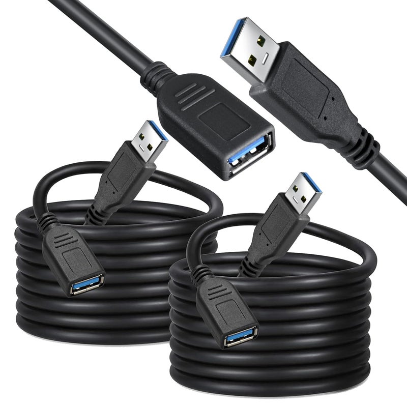 Storite حزمة 2 كابل تمديد USB 3.0 ذكر إلى أنثى عالي السرعة 5Gbps لنقل البيانات للوحة المفاتيح، الفأرة، محرك الفلاش، القرص الصلب، الطابعة والمزيد - أسود - Image 1