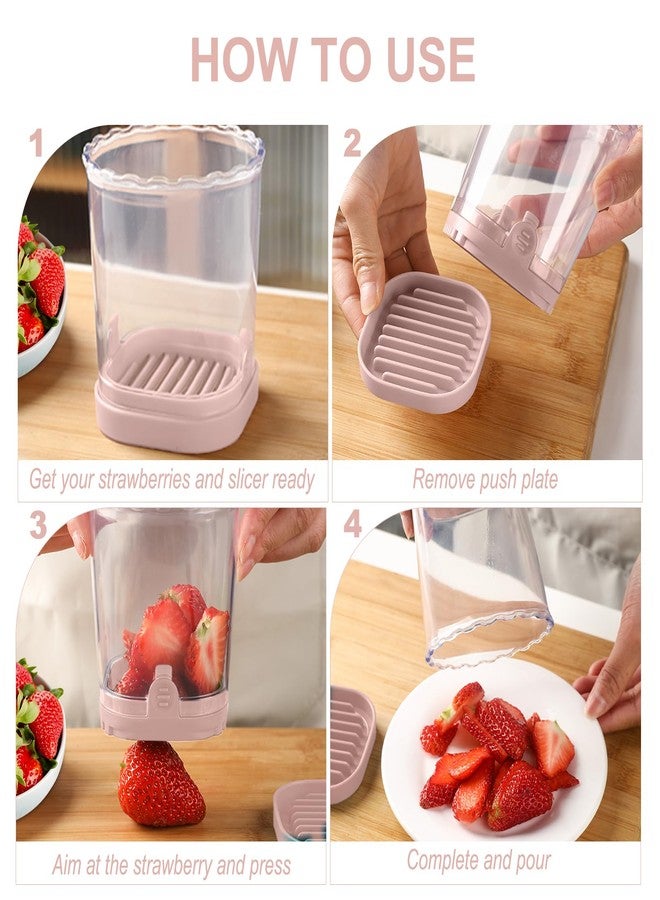 CEHNCEH New Fruit Slicer Cup - Strawberry Cutter Fruit and Vegetable Speed Slicer with Push Plate - Stainless Steel Cup Slicer Egg Slicer Fruit Slicer Banana Strawberry Slicer Cup (Pink) - Image 5