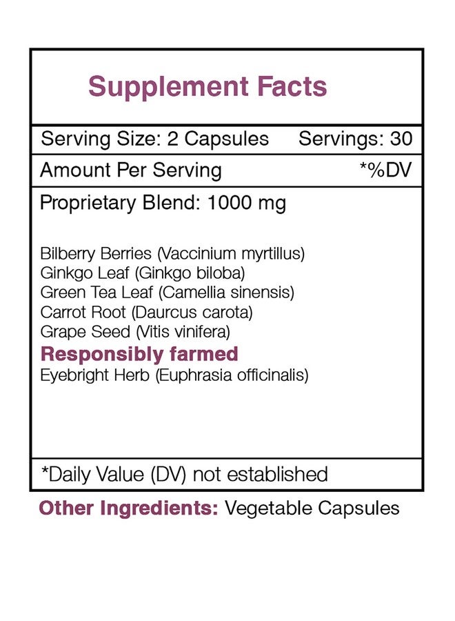 Secrets of the Tribe Falcon Eye 60 Capsules, 1000 mg, Bilberry, Eyebright, Ginkgo, Green Tea, Carrot, Grape. Healthy Vision Support (60 Capsules) - Image 3