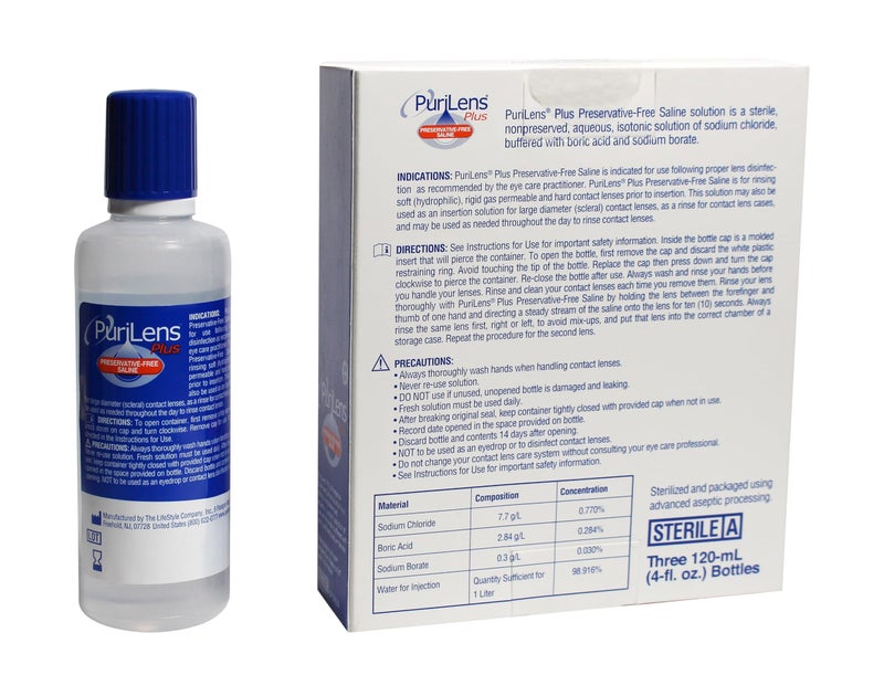 Purilens Plus Preservative-Free Contact Lens Saline 120ml (4 fl. oz.) 3 Pack - Image 2