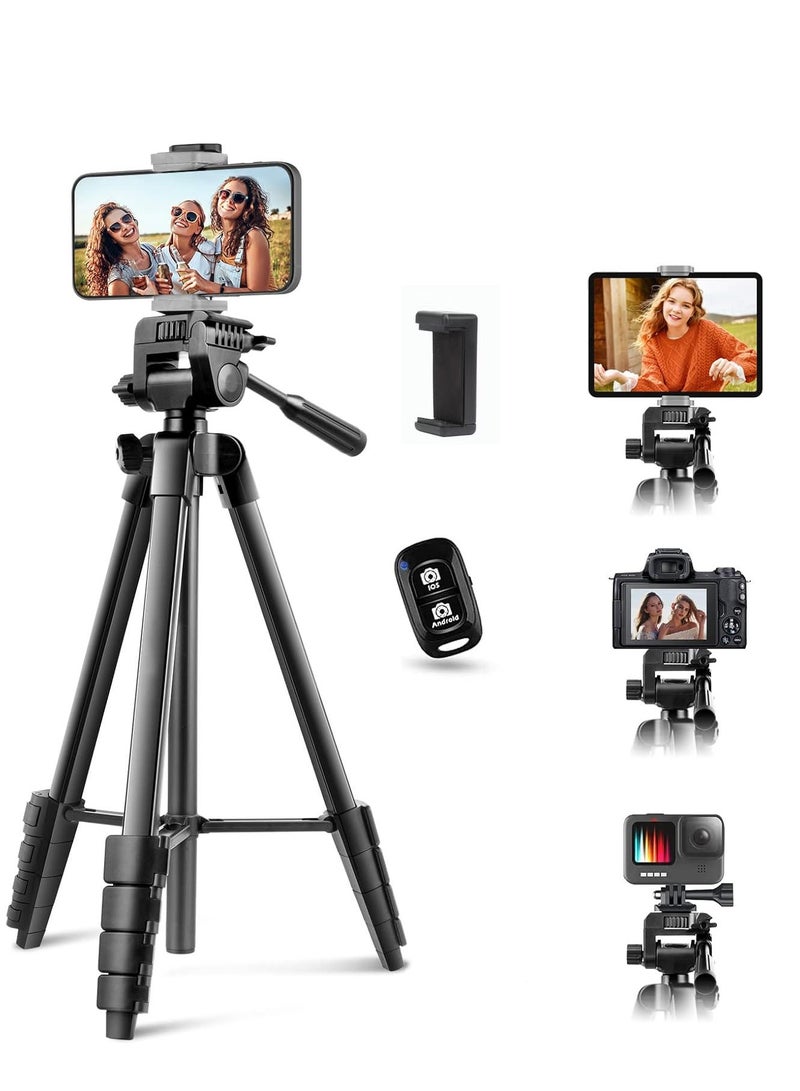 Arabest 51"Phone Tripod, Extendable Phone Tripod and Camera Stand with Bluetooth Remote and Clip, Suit for Video Recording/Makeup/Live Streaming - Image 1