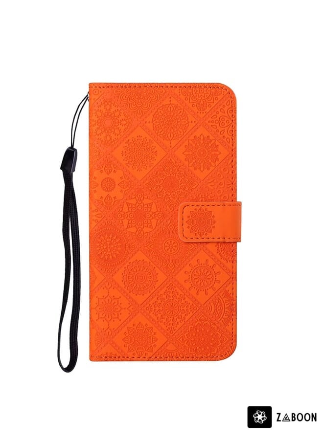 Generic For iPhone 13 Pro Max Ethnic Style Embossed Pattern Leather Phone Case (Orange)  - Image 2