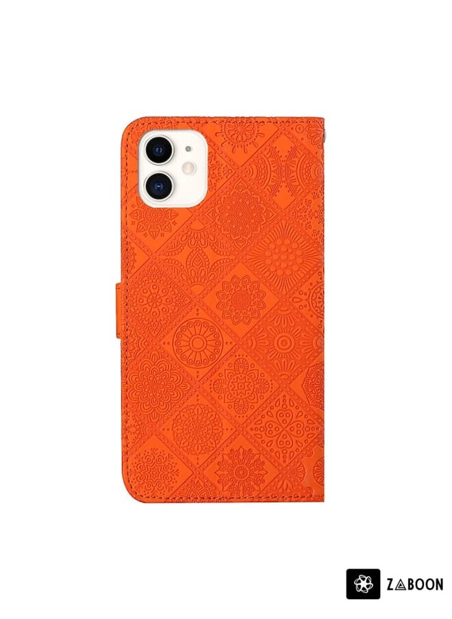 Generic For iPhone 13 Pro Max Ethnic Style Embossed Pattern Leather Phone Case (Orange)  - Image 3