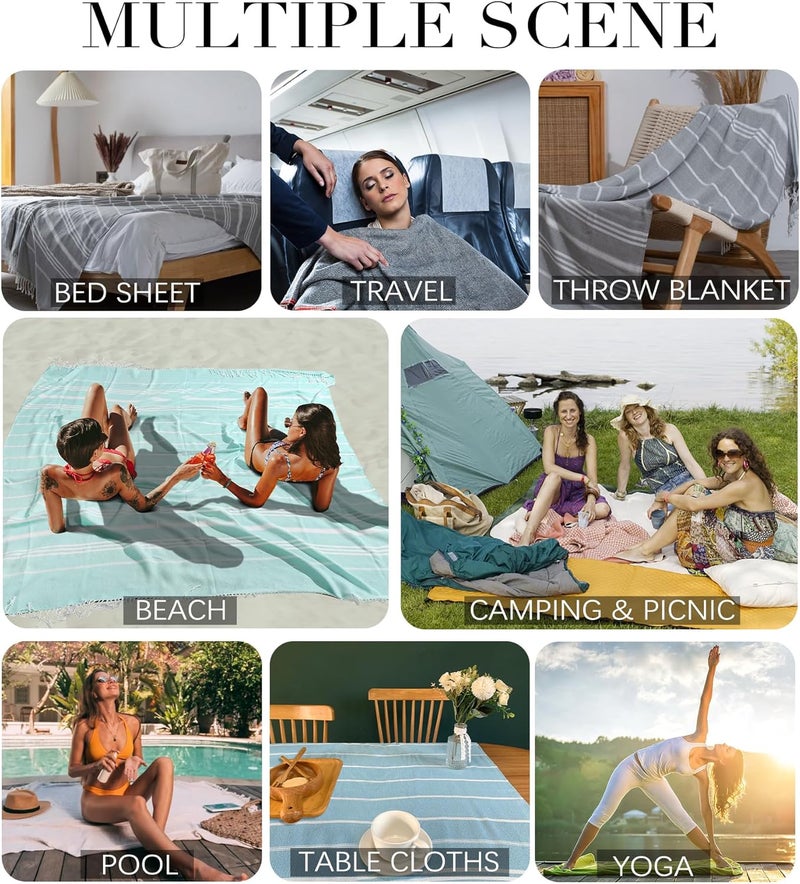 Antfuny Giant Huge Thin Boho Throw Blanket Turkish Beach Blanket Towel Jumbo Extra Large XL XXL Big Oversized Outdoor Picnic Accessories Airplane Travel Essentials Camping Gears Must Haves Yard Yoga Mat - Image 2