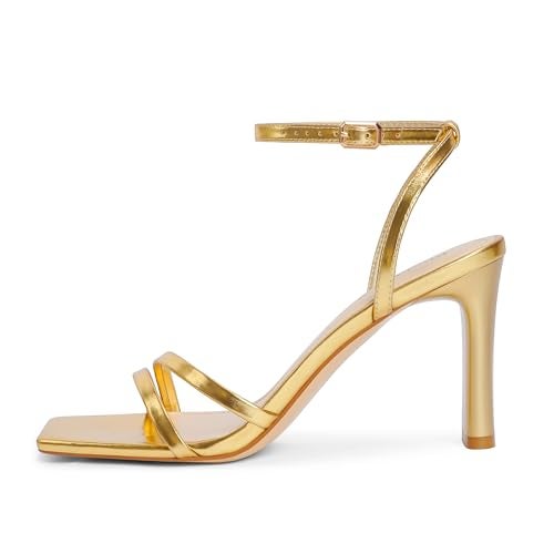 Modatope Gold Womens Sandals Square Open Toe Block High Heels Strappy Ankle Strap Gold Sandals Comfort Dress Party Shoes Size 8 - Image 2